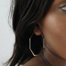 Load image into Gallery viewer, Octagonal Brushed Gold Earrings - Silvary 
