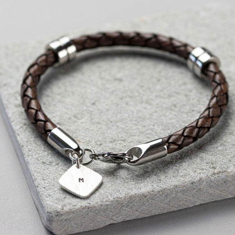 Genuine Leather Wristband with Hand Stamped Tag