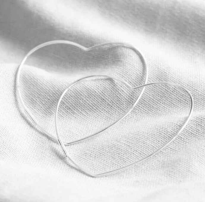 Large Silver Heart Earrings - Silvary 