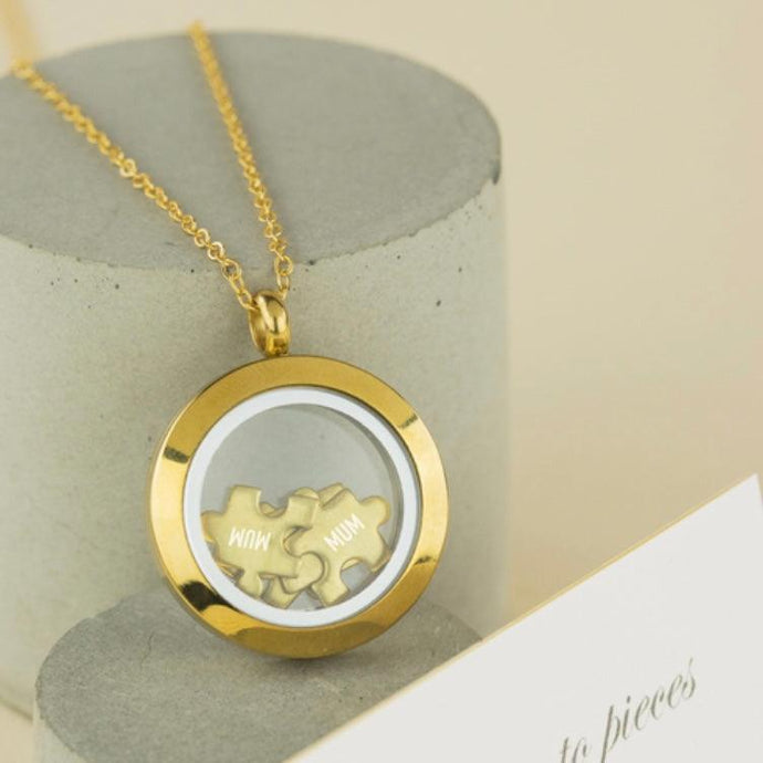 Gold Jigsaw Pieces Pendant Necklace - Silvary 