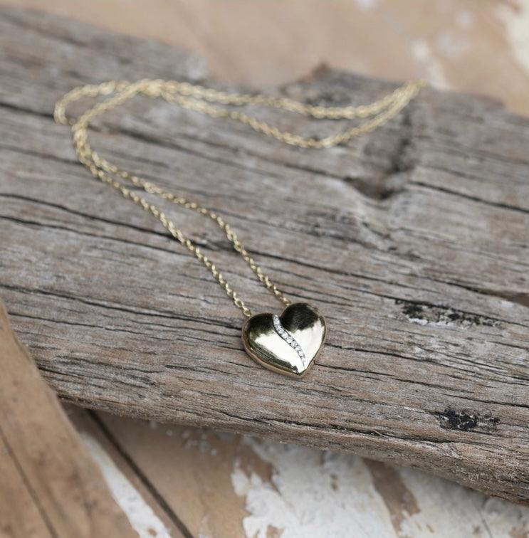 Gold Heart with Diamonds Pendant Necklace - Silvary 