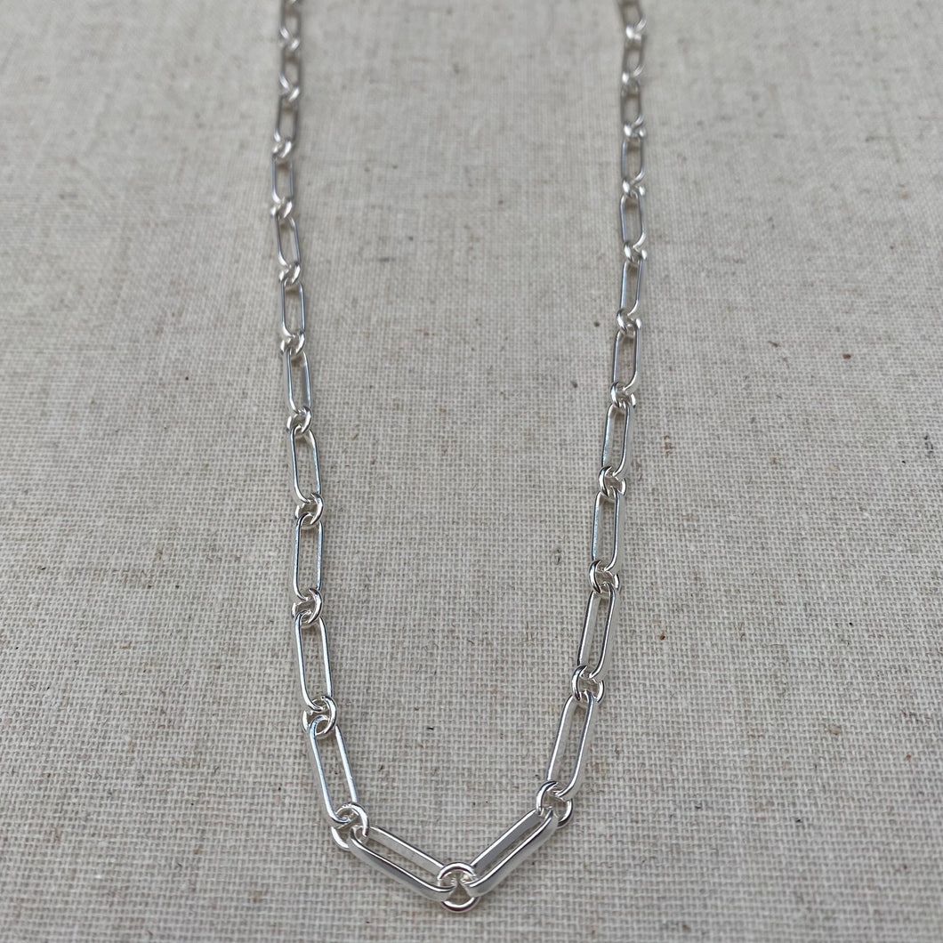 Long Oval Link Chain Silver Necklace