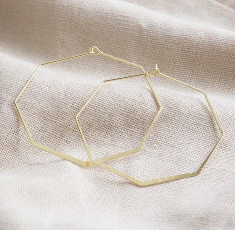 Octagonal Brushed Gold Earrings - Silvary 