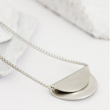 Load image into Gallery viewer, Ladies contemporary folded moon silver pendant necklace with a brushed finish 
