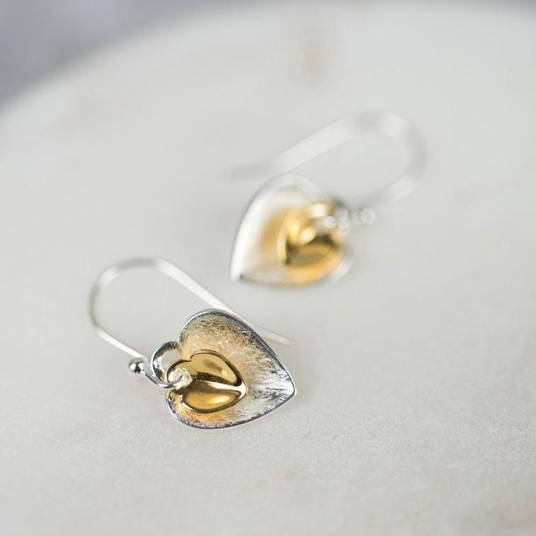 Silver & Gold Heart Earrings in a Personalised Box - Silvary 