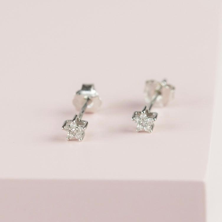 Diamond Star Stud Earrings in White Gold - Silvary 