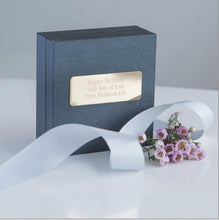 Load image into Gallery viewer, Luxury engraved jewellery gift box, can be personalised, tied with horse ribbon 
