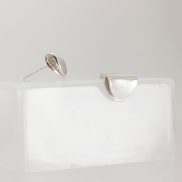 Brushed Sterling Silver Stud Earrings Contemporary
