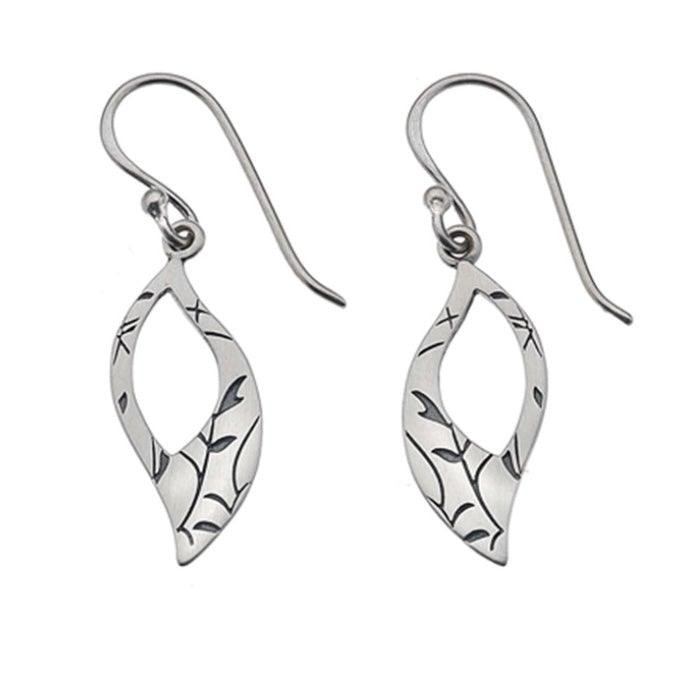 Etched Leaf Silver Earrings - Silvary 