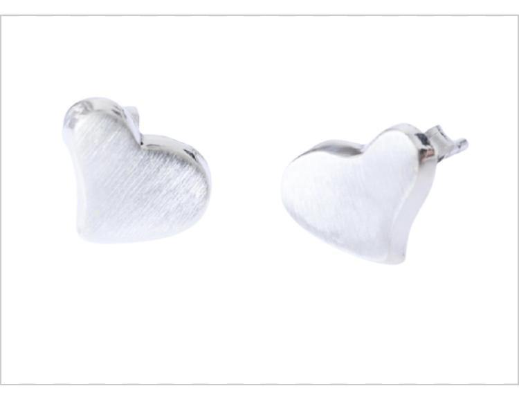 Brushed Silver Heart Stud Earrings 