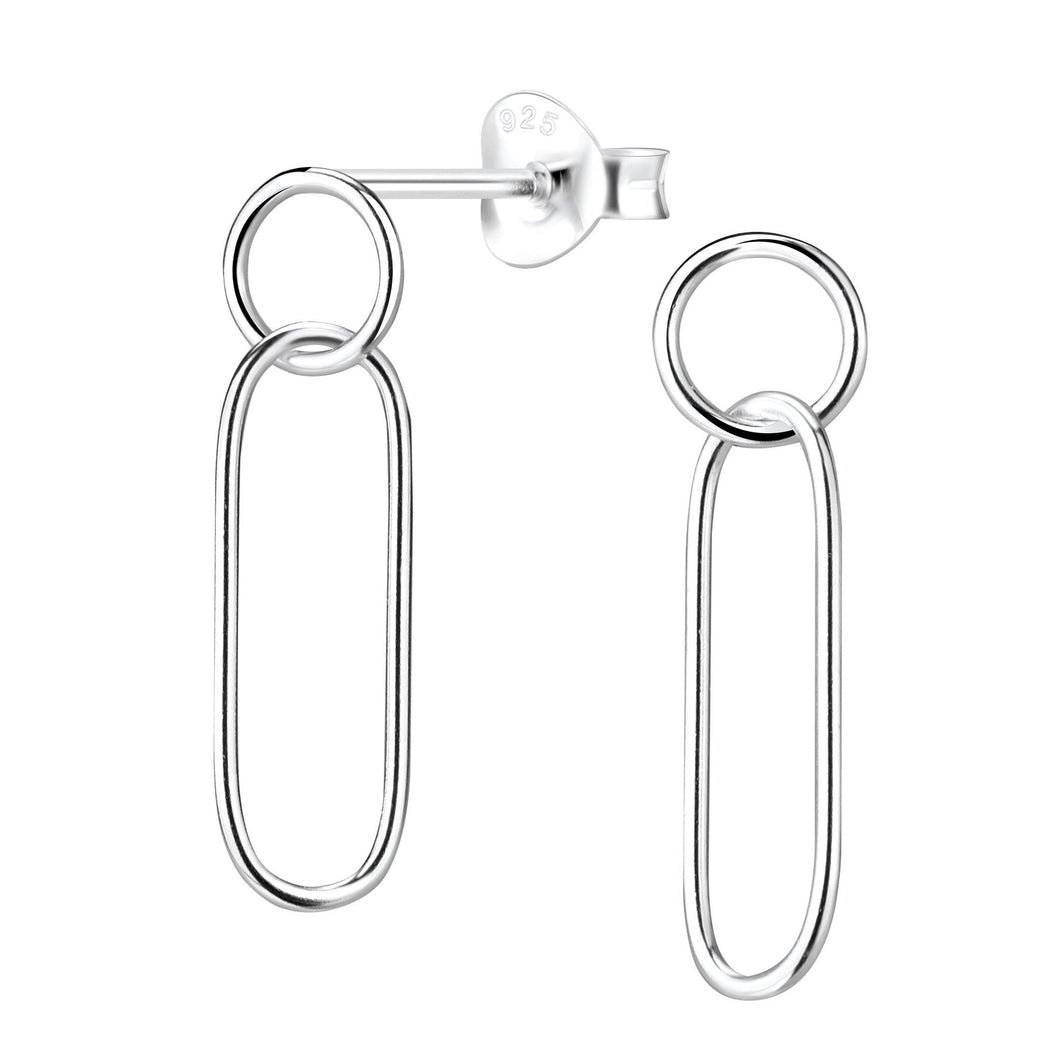 Sterling Silver Circle and Ellipse Link Ear Studs - Silvary 