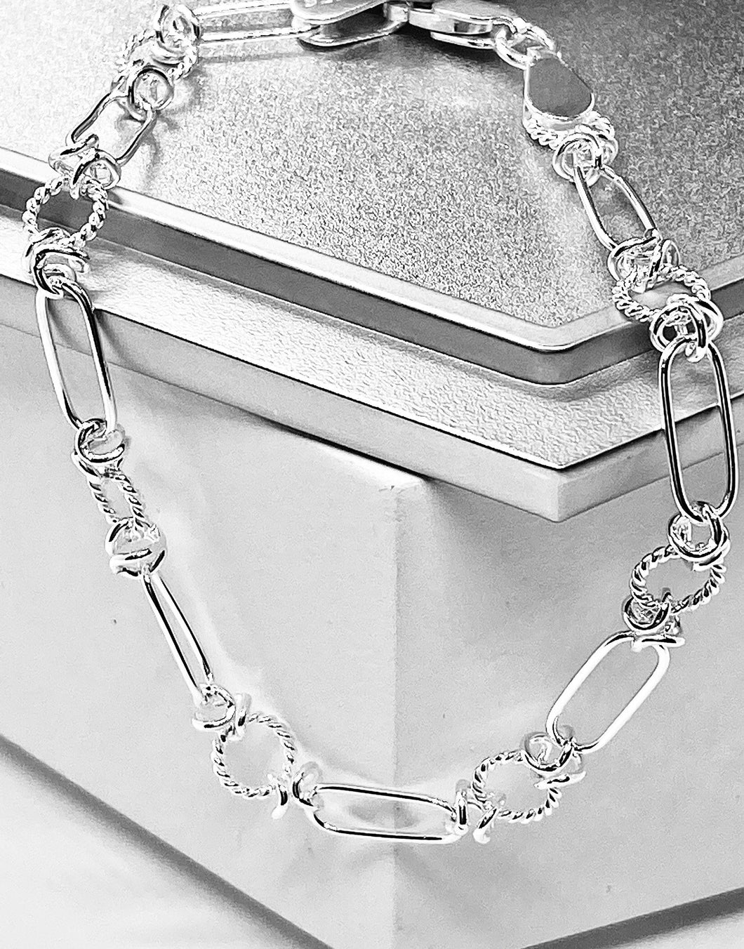 Silver Paperclip with Hammered Links Bracelet - Bracelets