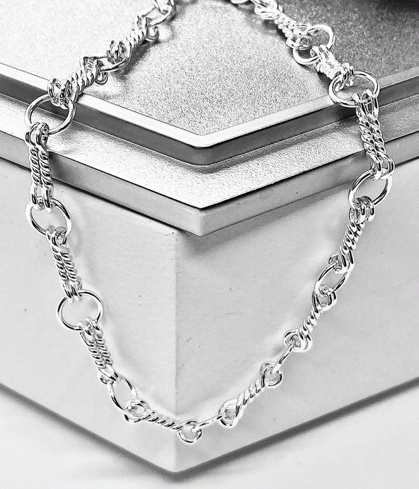 HANDCRAFTED STERLING SILVER DOUBLE WOVEN ROPE BRACELET - 