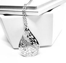 Load image into Gallery viewer, Sterling Silver Pear Pendant Necklace. Silver Pendant. Pear shaped Pendant. Ladies Pendant. Pendant. Silver chain with Pendant. Necklaces for gifts. Moms Gifts. Necklace ideas. Gift boxed Necklace. Gift boxed Pendants. 
